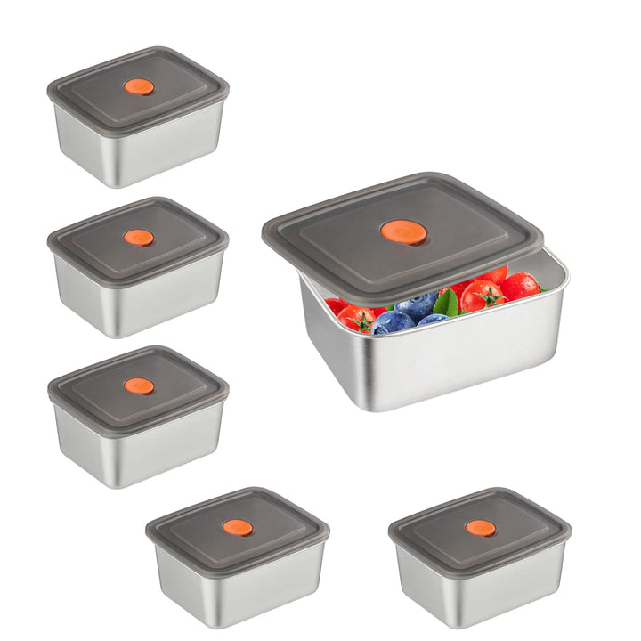 6 Stück Frischhaltedosen Mit Deckel,Meal Prep Boxen,Edelstahl | Lebensmittelbehälter Luftdicht 13,5*