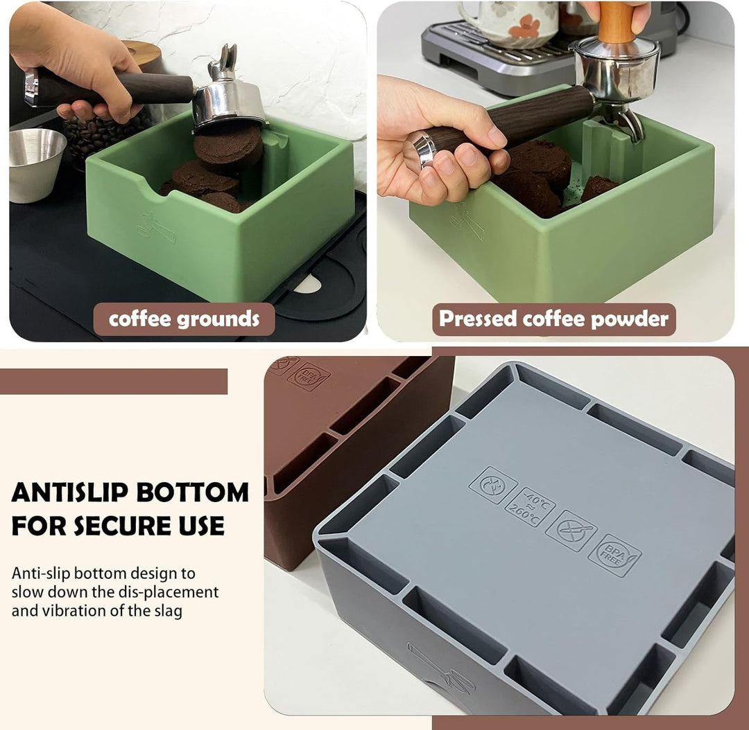 3 Stück Silikon Abklopfbehälter Set für Siebträger - Inkl. Schwarz Tampermatte (25x20cm), Knock Box