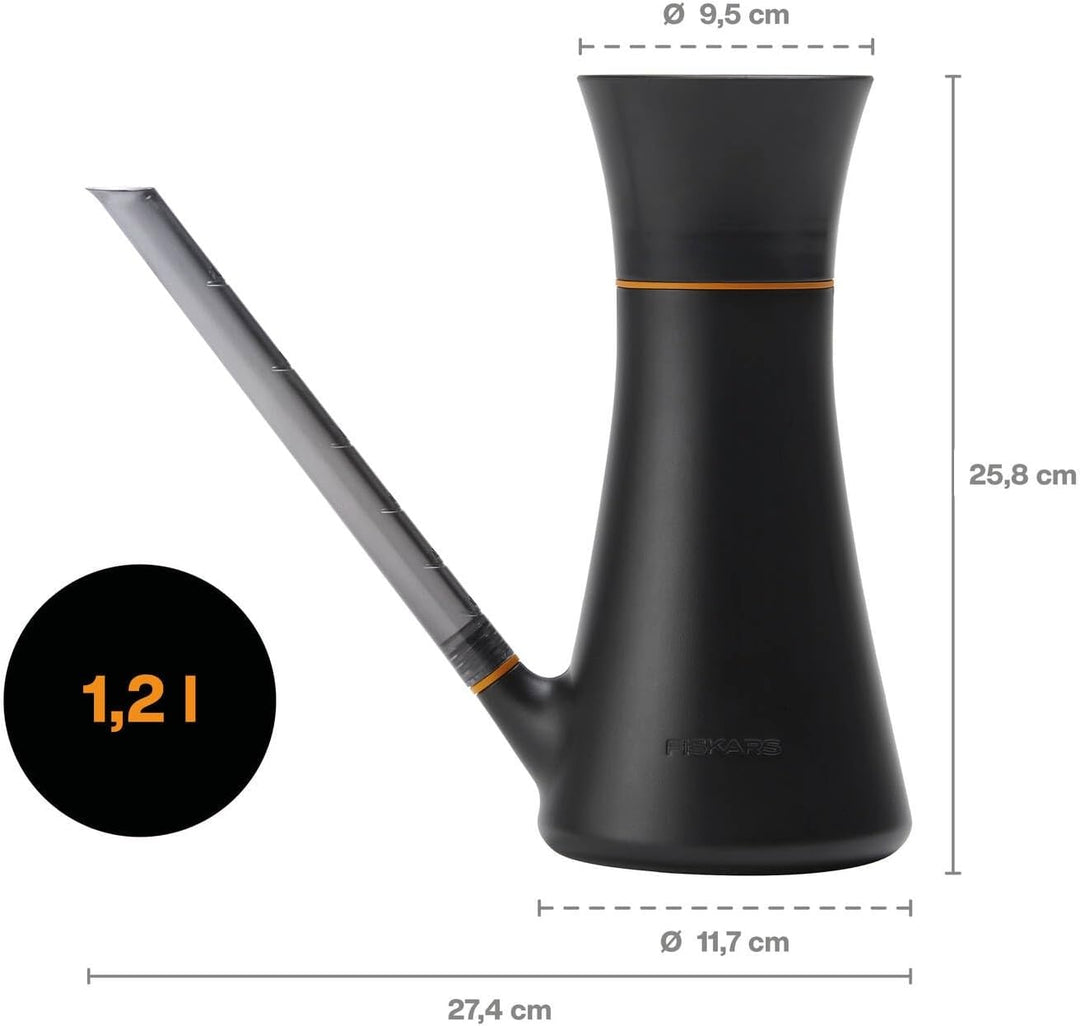 Fiskars Giesskanne mit Deckel, 1,2 l, Ohne Abnehmen des Deckels befüllbar, Höhe: 25,8 cm, Schwarz/Or
