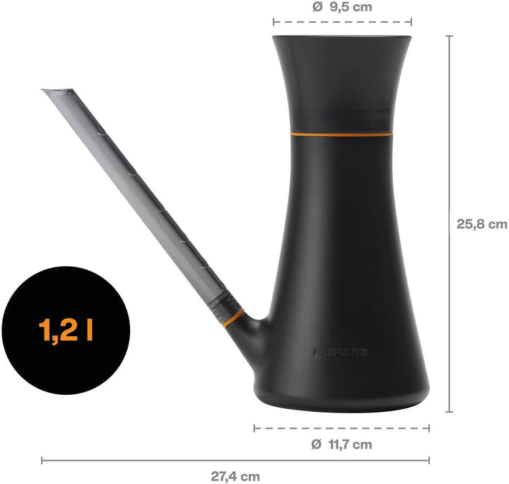 Fiskars Giesskanne mit Deckel, 1,2 l, Ohne Abnehmen des Deckels befüllbar, Höhe: 25,8 cm, Schwarz/Or