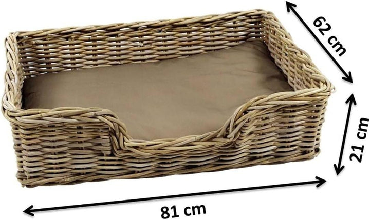 Kobolo Hundekorb Hundesofa aus stabilem Rattan geflochten inkl. Kissen 81x62x21 cm
