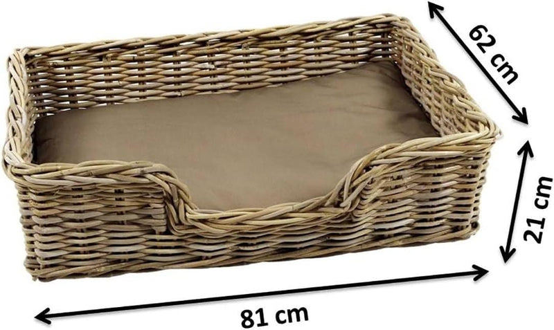 Kobolo Hundekorb Hundesofa aus stabilem Rattan geflochten inkl. Kissen 81x62x21 cm