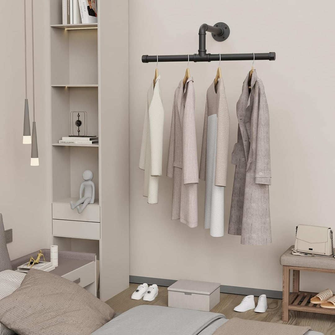 Yawinhe Industrierohr Kleiderstangen, 51cm Kleiderständer für die Wand, Rustikale Kleideraufbewahrun