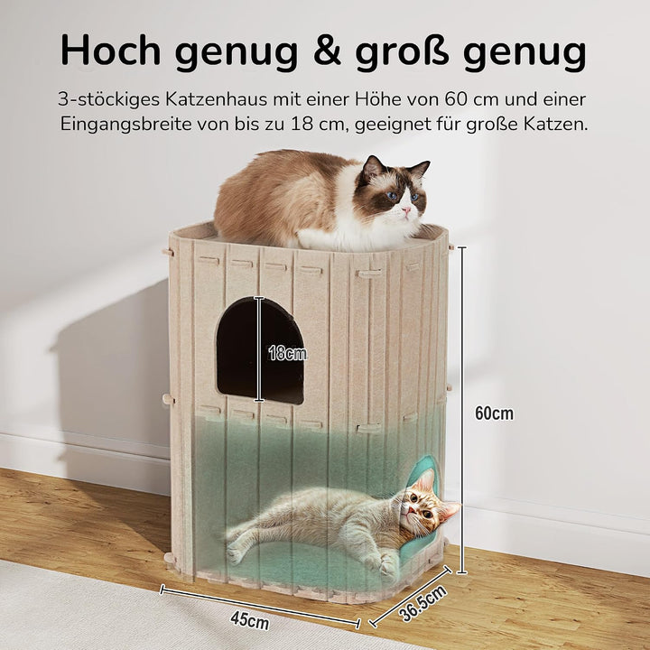 FUKUMARU Katzenhöhle,Stabile Katzenhöhle aus hochwertigem Filz，Katzenhaus Indoor 3 Schicht Katzenbet