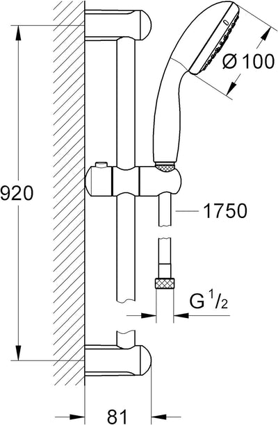 Grohe Tempesta 100, Brausen und Duschsysteme - Brausestangenset, 3 Strahlarten, Chrom, 27796001 Brau