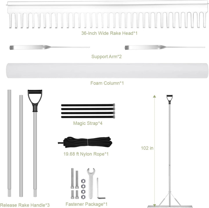 Schwimmender Weed-See-Rechen, Faltbarer Teichrechen aus Aluminium mit 33-Zinken-Rechenkopf, 92cm Bre