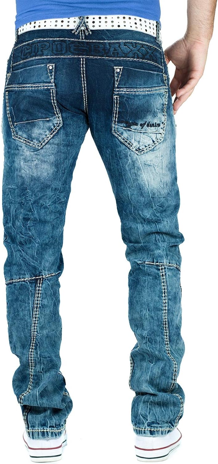 Cipo & Baxx Herren Jeans Dicke Naht Streetwear 28W / 30L Blau - 38, 28W / 30L Blau - 38