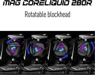 MSI MAG Core Liquid 280R – AIO RGB CPU-Flüssigkeitskühler – drehbares Kappen-Design – 280 mm Kühler