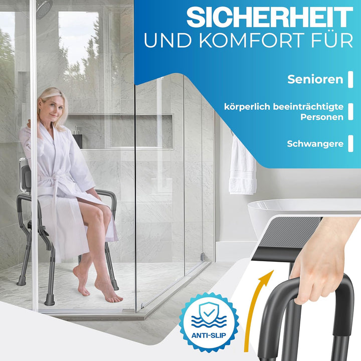 KESSER® Duschhocker mit Lehne für Senioren & Schwangere Duschsitz | Badhocker 150KG belastbar 6 Stuf