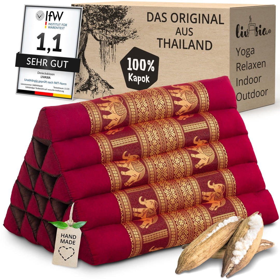 livasia Rückenstützkissen extrahoch mit Thaiseide - 38x55x35cm - Dreieckskissen für Garten/Balkon, K