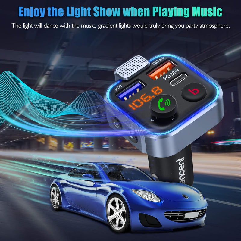 LENCENT FM Transmitter Bluetooth V5.3 Auto Radio Deep Bass Musik Adapter Freisprecheinrichtung Auto