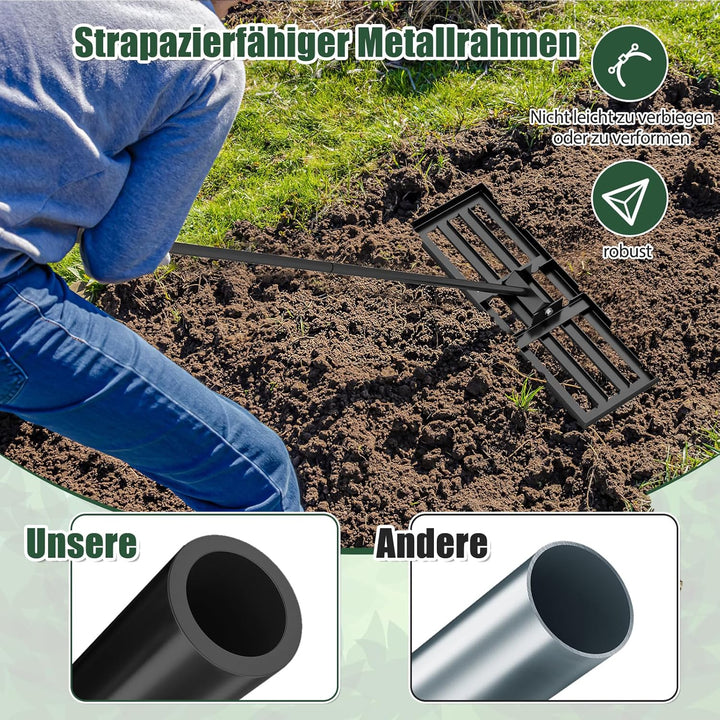 COSTWAY Rasen Nivellierrechen Metall, Rasenrechen mit ergonomischem Griff, Nivellierung von Sand Bod