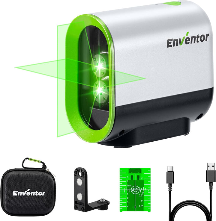 ENVENTOR Kreuzlinienlaser Grün, 50m Selbstnivellierend Laser Wasserwaage, Linienlaser mit Dualem Las