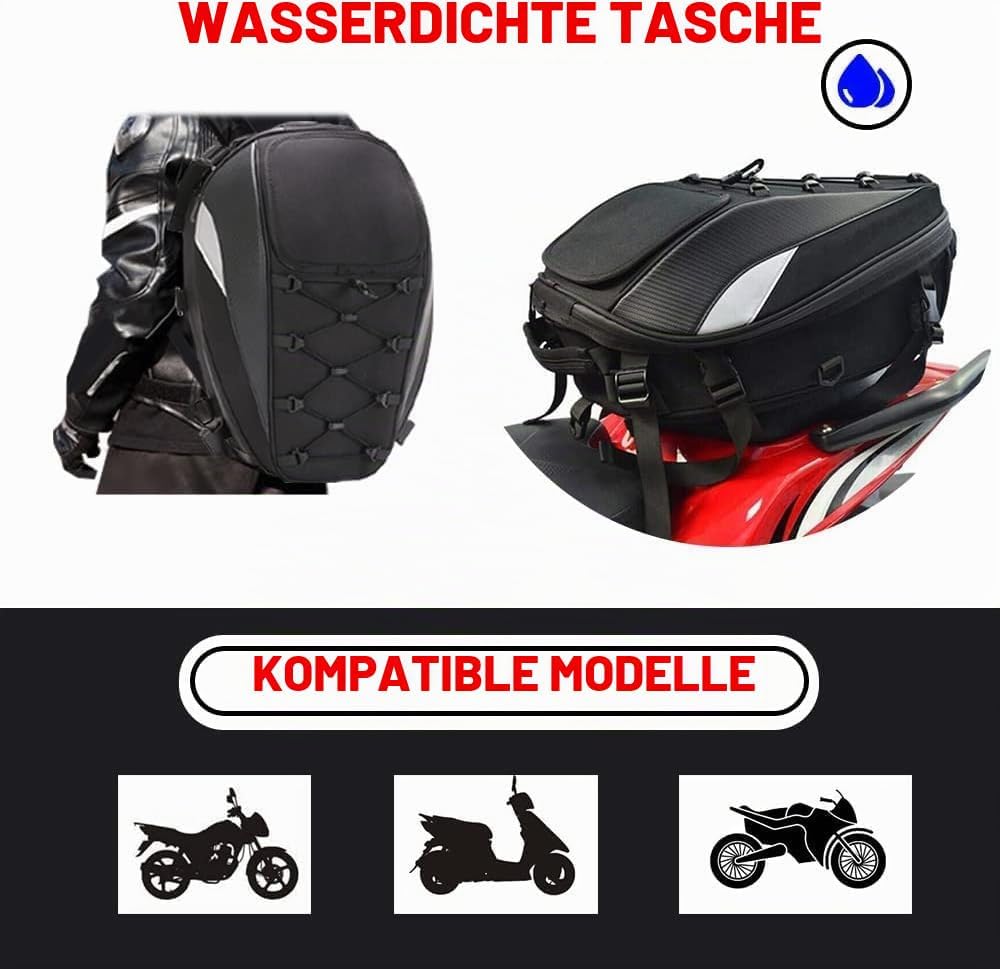 Jfg Racing Wasserdichte Motorrad-Hecktasche, Gepäcktasche, Sitzbanktasche, Multifunktionstasche, Spo