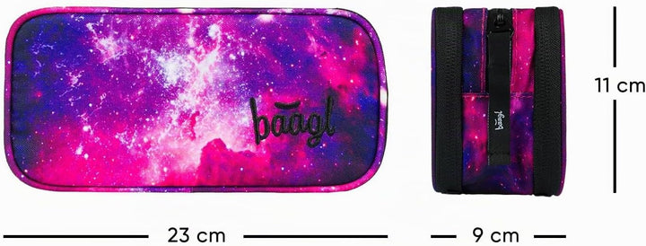 Baagl Federmäppchen und Turnbeutel Set 2-teilig für Mädchen - Galaxy | Federtasche Etui mit 3 Fächer