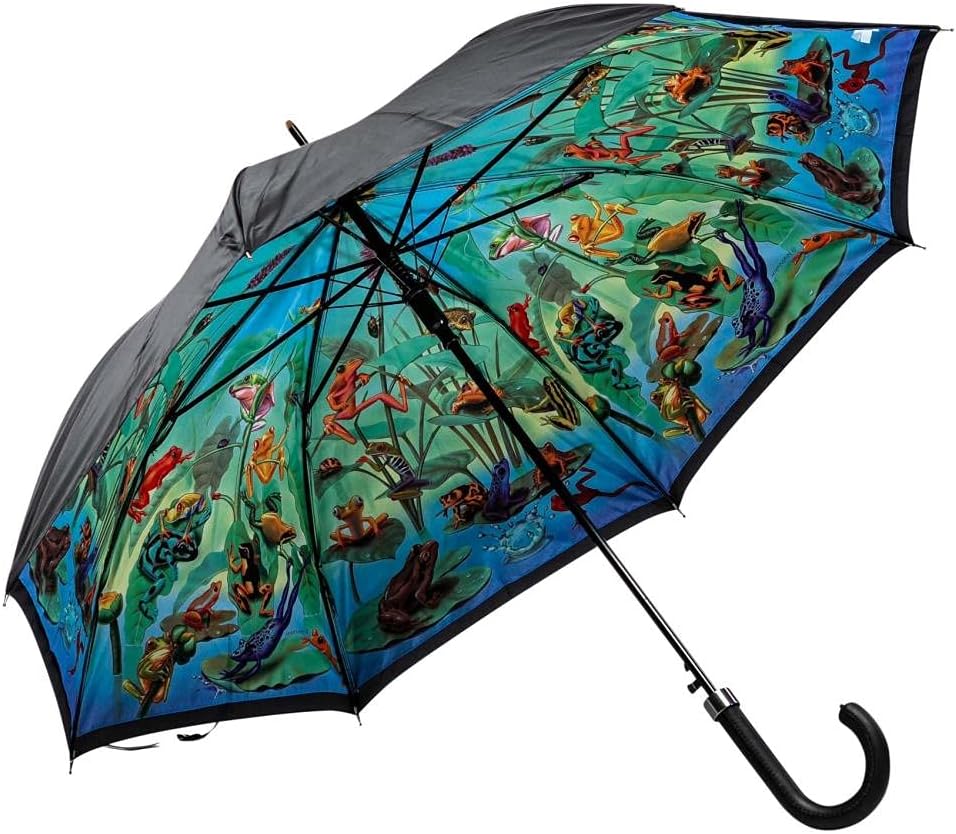 LUCKYWEATHER Regenschirm Stockschirm Damen/Herren Motiv Frog Family Auf-Automatik Double Layer I Sto