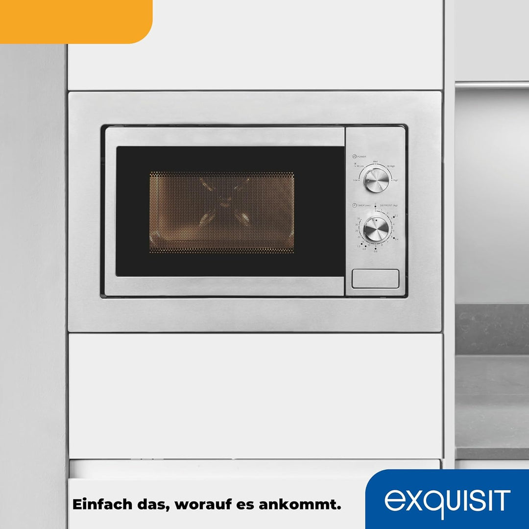 Exquisit Einbaumikrowelle EMW10-020 inox | 800 W Leistung | Kinderleichte Bedienung | Einfacher Einb