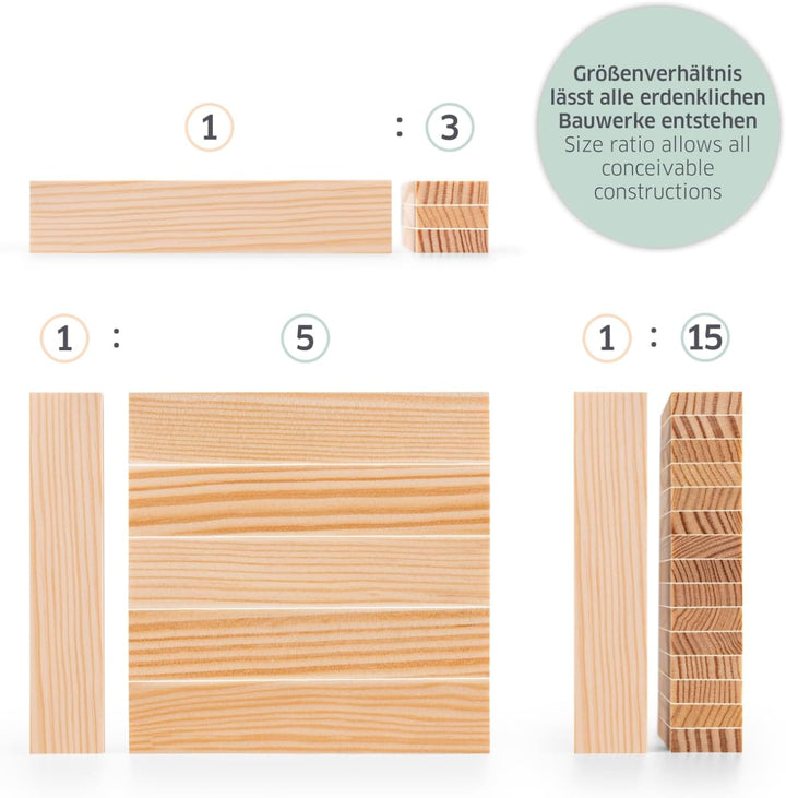 Laleni 220 Holzbausteine Natur - Bauklötze mit Box, Bausteine Holz, Holzbaukasten