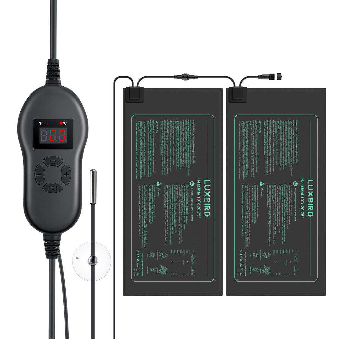 Luxbird 2 Heizmatten mit 1 Controller, Timing-Funktion, Zimmergewächshaus Wärmematte 30 Watt, Eins-z