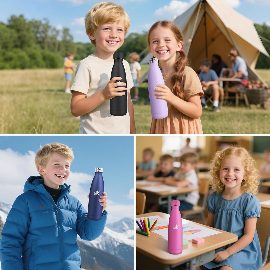 Trinkflasche Edelstahl, Trinkflasche Kinder, 500ML BPA-frei, Thermosflasche, Wasserflasche Doppelwan