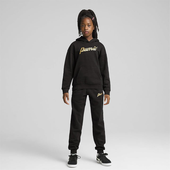 PUMA Mädchen ESS+ Script Metallic Hoodie FL G Schweiss 116 Black Gold Foil, 116 Black Gold Foil