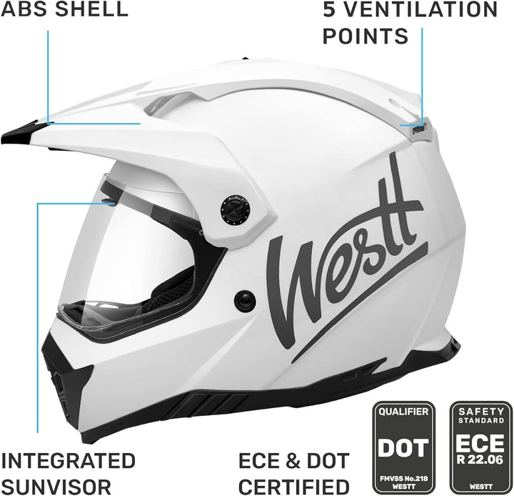 Westt Motocross Fullface MTB Helm Motorradhelm Herren Damen mit Doppelvisier Integralhelm Cross Moto