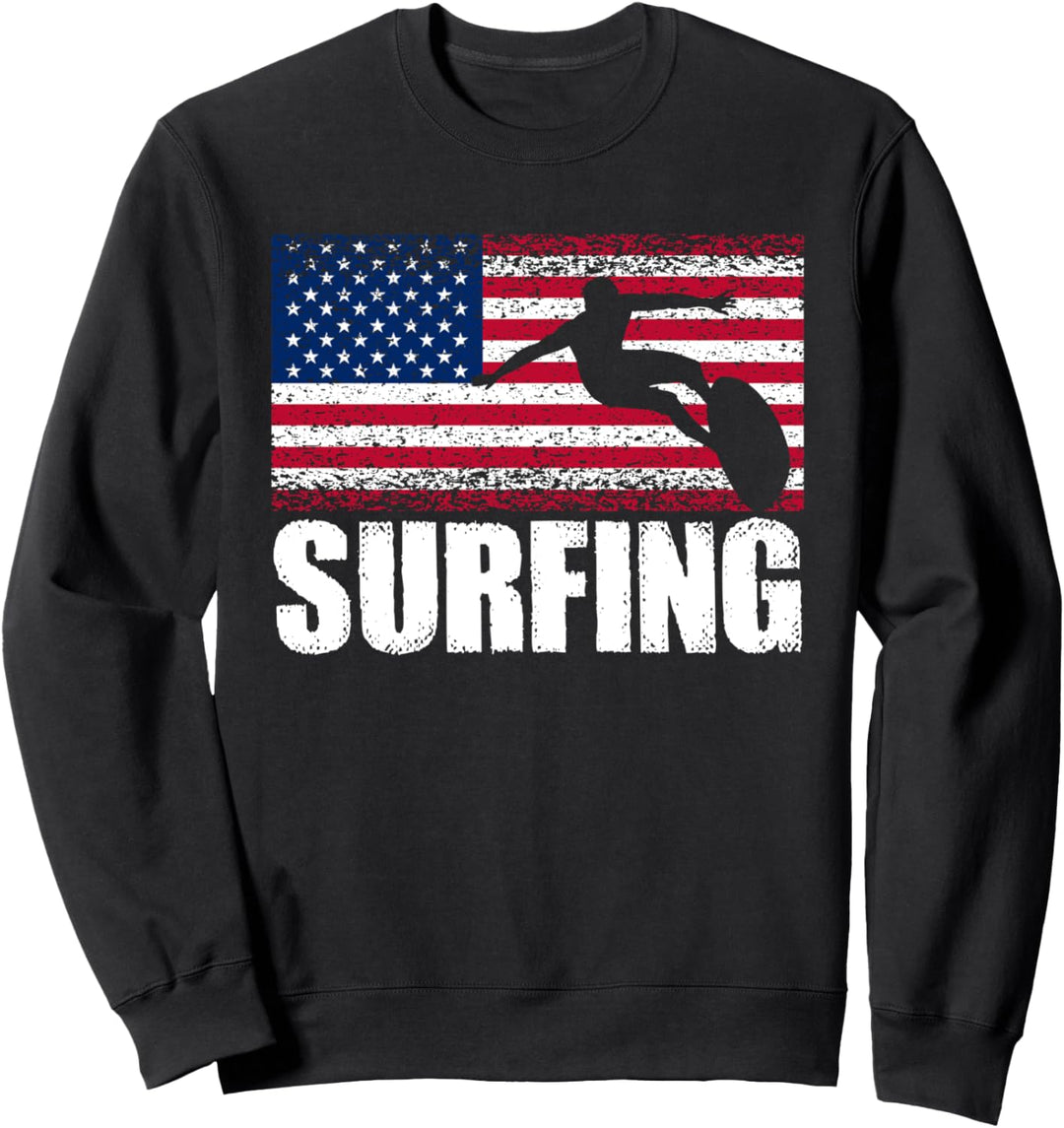 Surfen Sport, Retro amerikanische Flagge, USA Amerika Sweatshirt