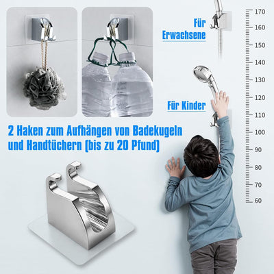 JONKEAN Duschbrause Halterung, Verstellbarer Handbrause Halterung Ohne Bohren, Stark Haftender Dusch