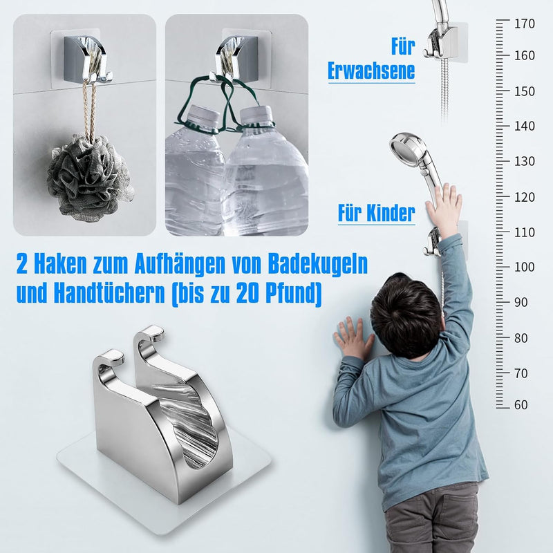 JONKEAN Duschbrause Halterung, Verstellbarer Handbrause Halterung Ohne Bohren, Stark Haftender Dusch