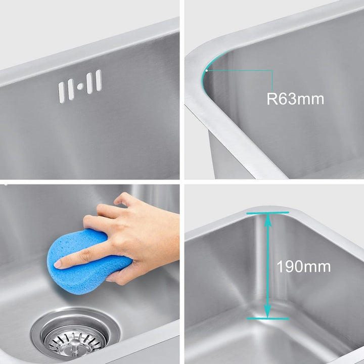 JASSFERRY Küchenspüle 1 Becken Unterbau-Küchenspüle, Unterbauspüle aus Edelstahl Abfluss Rohrsatz, A