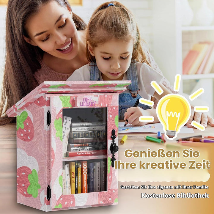MSFE Kinderregal Bücherregal, Doppelte Kleine Bibliothek Box für Draussen mit Regal, Hängeregal DIY-