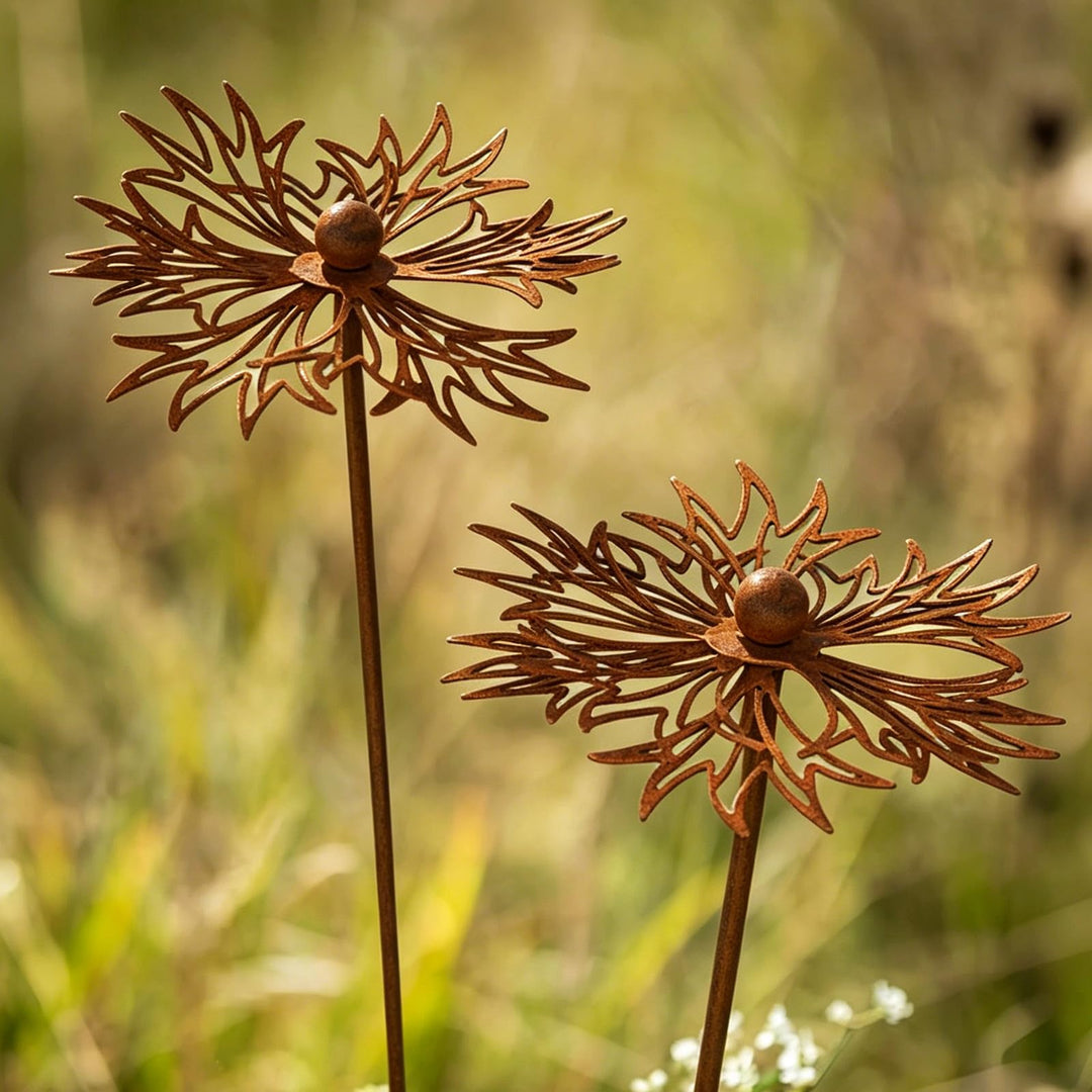 2er Gartendeko Rost Blumen Gartenstecker Metall Blume Rankstab Beetstecker Gartenfigur in Rostoptik