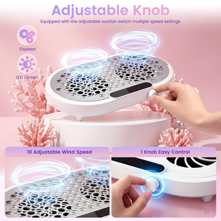 Staubabsaugung Für Nägel,Mit Led-Leuchten,Mit Filter Wiederverwendbar,10 Saugstufen,2*Leiser Turbomo