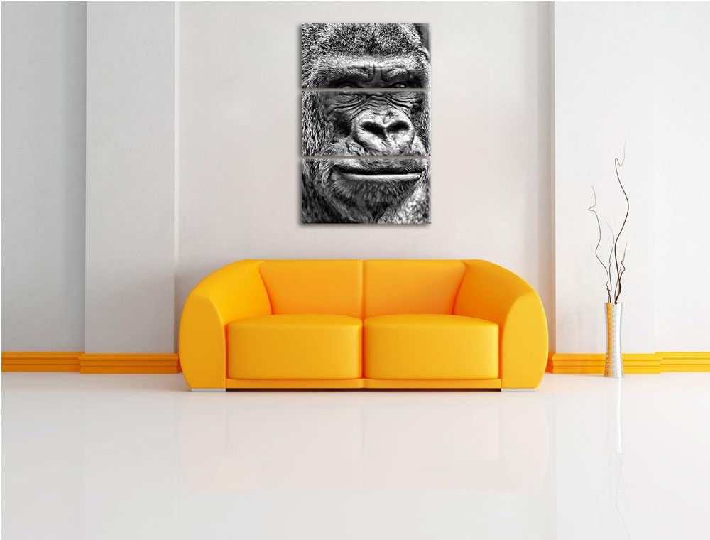 Pixxprint stolzer Gorilla als Leinwandbild/Grösse: 3 Teilig (120x80) cm/Wandbild/Kunstdruck/fertig b
