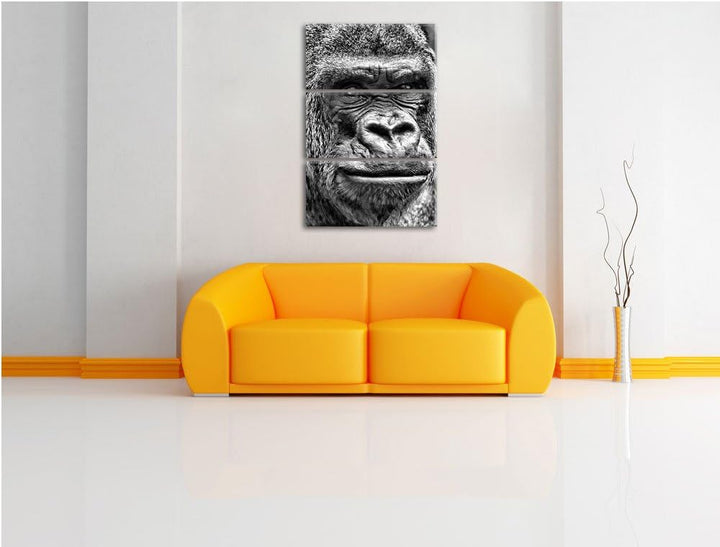 Pixxprint stolzer Gorilla als Leinwandbild/Grösse: 3 Teilig (120x80) cm/Wandbild/Kunstdruck/fertig b