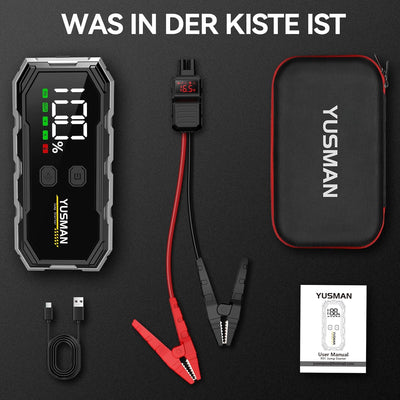 YUSMAN Starthilfe Powerbank, 4000A 12V Car Starthilfe Powerbank für 8L Benzin oder 6L Diesel, Tragba