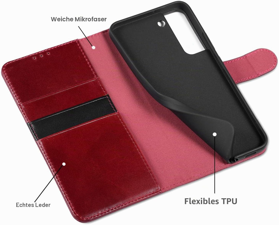LENSUN Echtleder Hülle für Samsung Galaxy S22 Plus, Handyhülle [Echtes Leder][Magnetverschluss][RFID