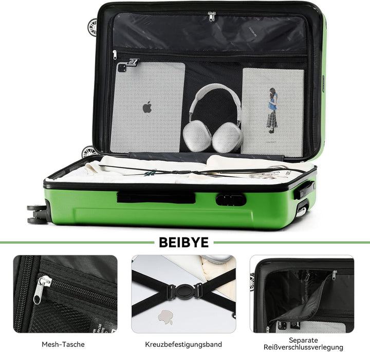 BEIBYE- Hartschalenkoffer Koffer Trolley Rollkoffer Reisekoffer Zahlenschloss 4 Zwilings-Rollen (Oli