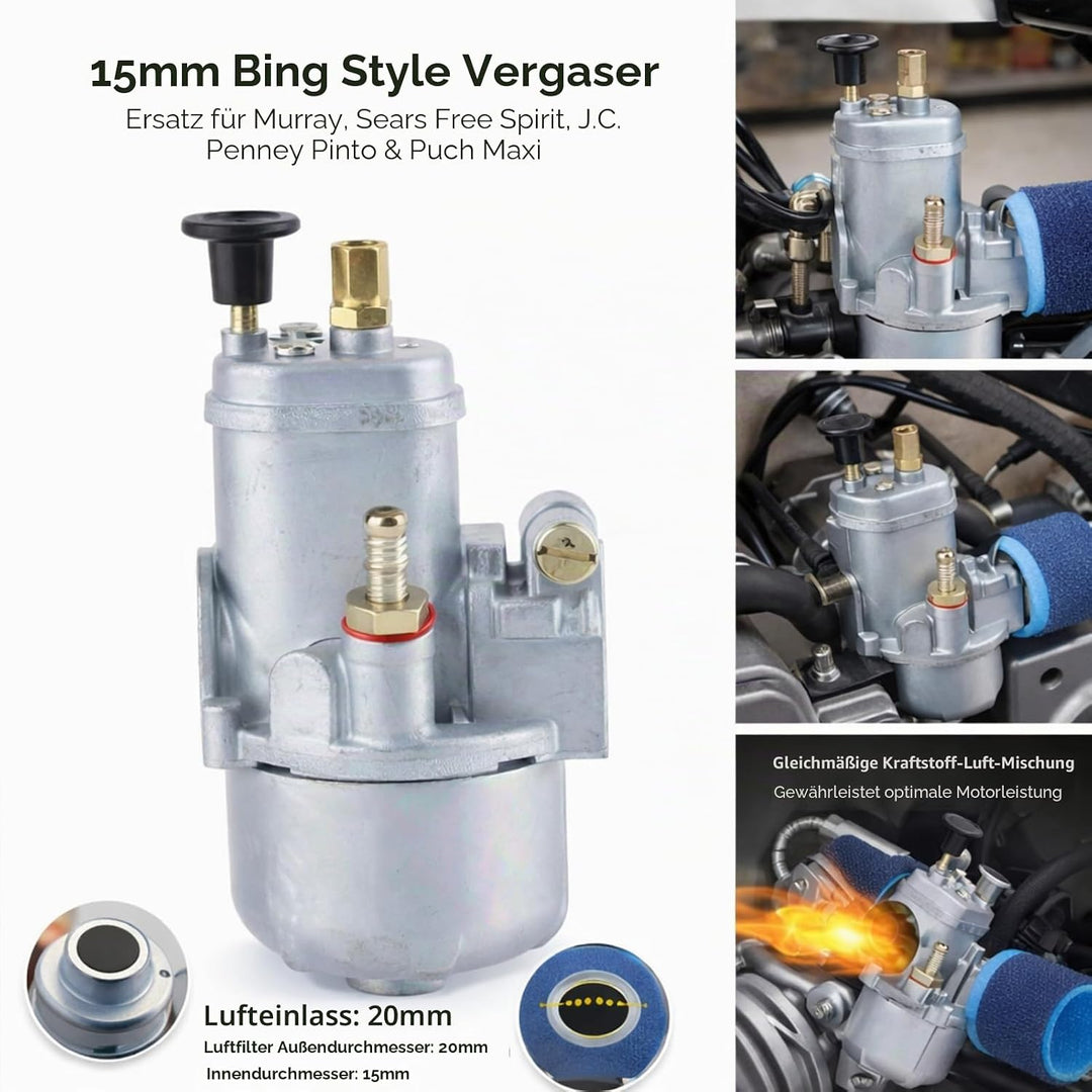 Aramox 15 Mm Bing Style Vergaser, 15 Mm Bing Style Vergaser, 20 Mm Einlassdurchmesser, Moped-Motorra