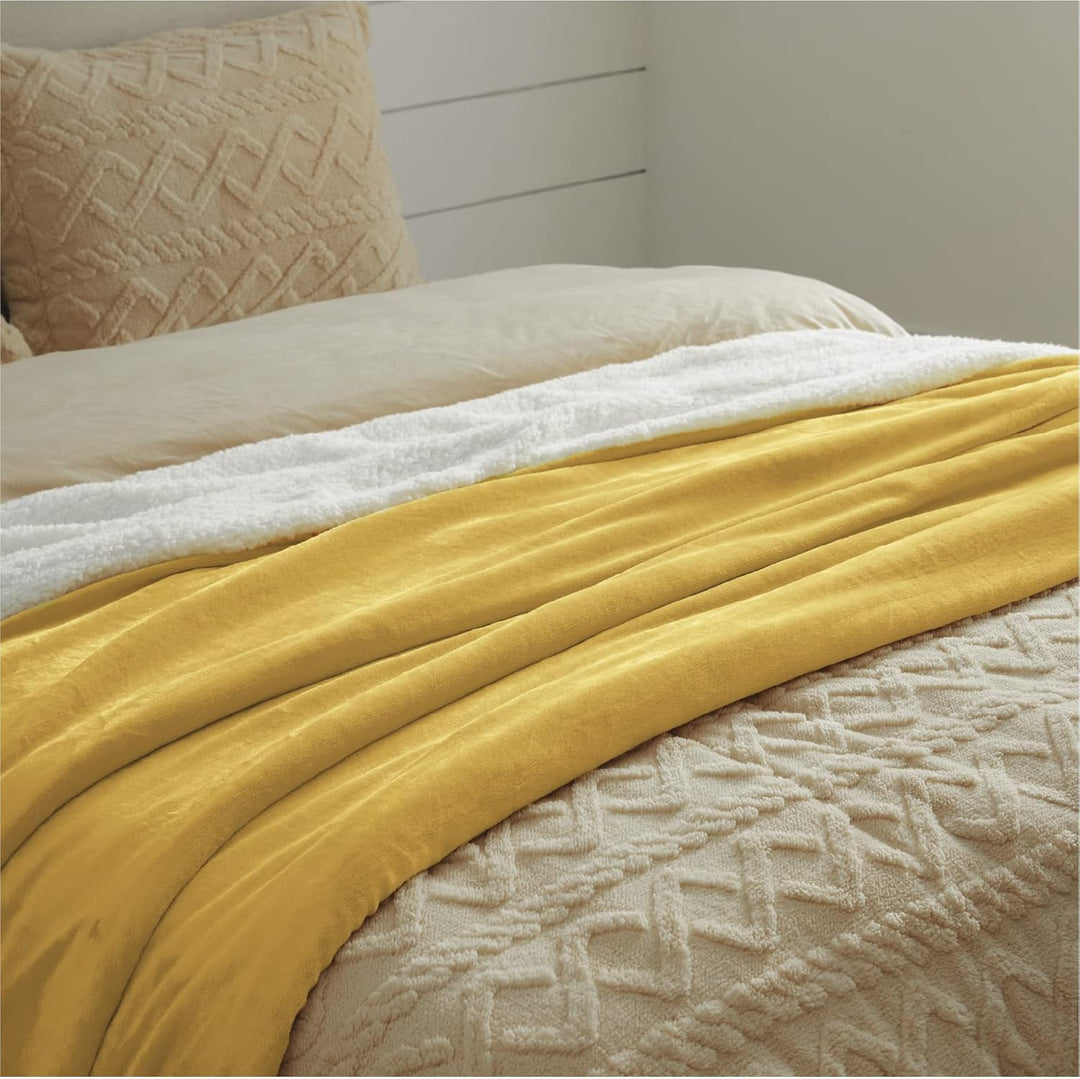 BEDSURE Decke Sofa Kuscheldecke Gelb - warm Sherpa Sofaüberwurf Decke, Dicke Sofadecke Couchdecke, 1