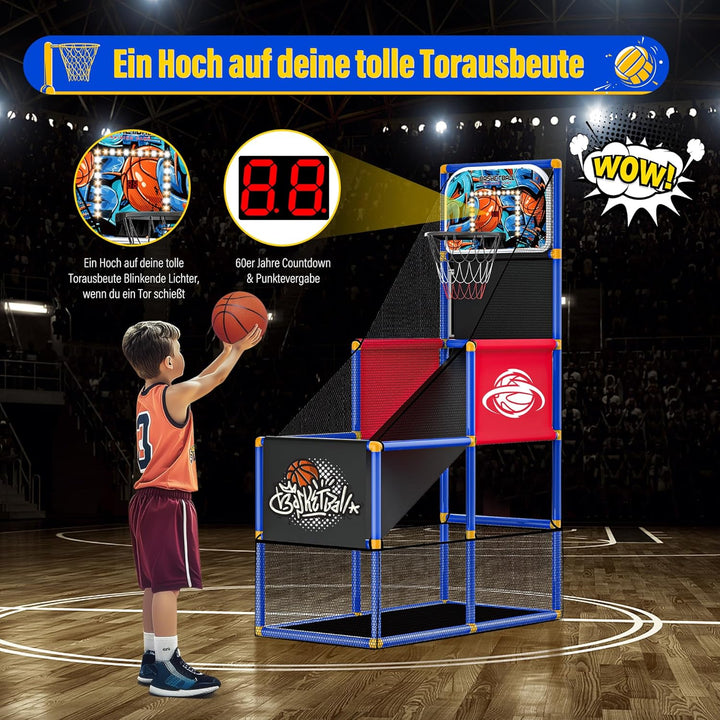 SKERITO Basketball Spielset, Basketballspiel-Set mit 4 Bällen und Reifen für Kinder von 3 4 5 6 7 8