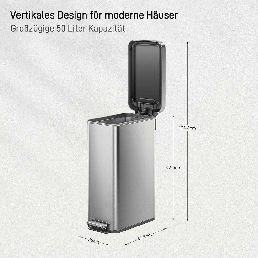 EKO Hudson 50 L Mülleimer mit Soft-Close-Deckel, schlanker Abfalleimer für Küche oder Zuhause, platz