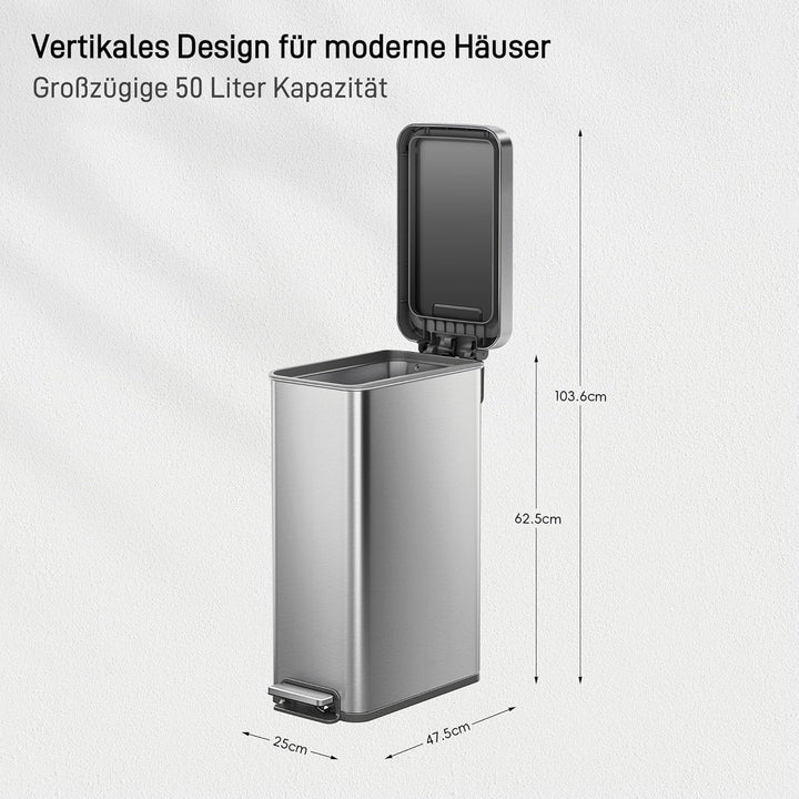 EKO Hudson 50 L Mülleimer mit Soft-Close-Deckel, schlanker Abfalleimer für Küche oder Zuhause, platz