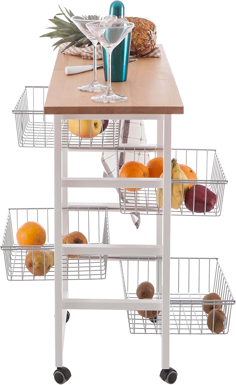 ARREDAMENTIITALIA Arredamenti Italia Küchenwagen GASTONCINO, Holz - 4 Körbe - Aufklappbar - Farbe: W