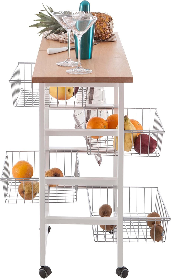 ARREDAMENTIITALIA Arredamenti Italia Küchenwagen GASTONCINO, Holz - 4 Körbe - Aufklappbar - Farbe: W