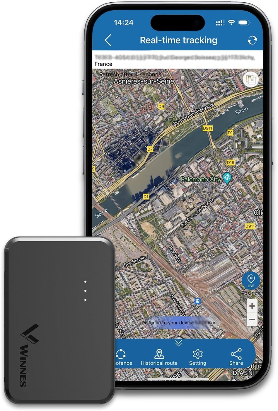 Winnes Mini 4G Tracker mit SIM Kaete 1500mAh Magnet Tracker Auto Echtzeit-Tracking Geofencing Sender