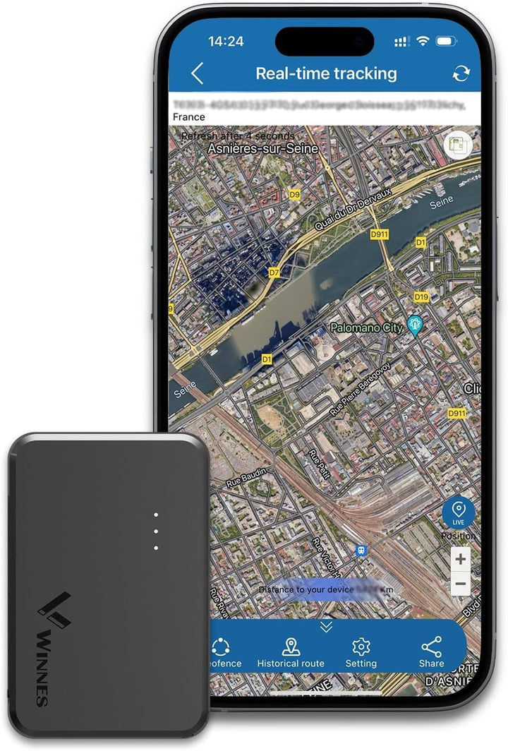 Winnes Mini 4G Tracker mit SIM Kaete 1500mAh Magnet Tracker Auto Echtzeit-Tracking Geofencing Sender