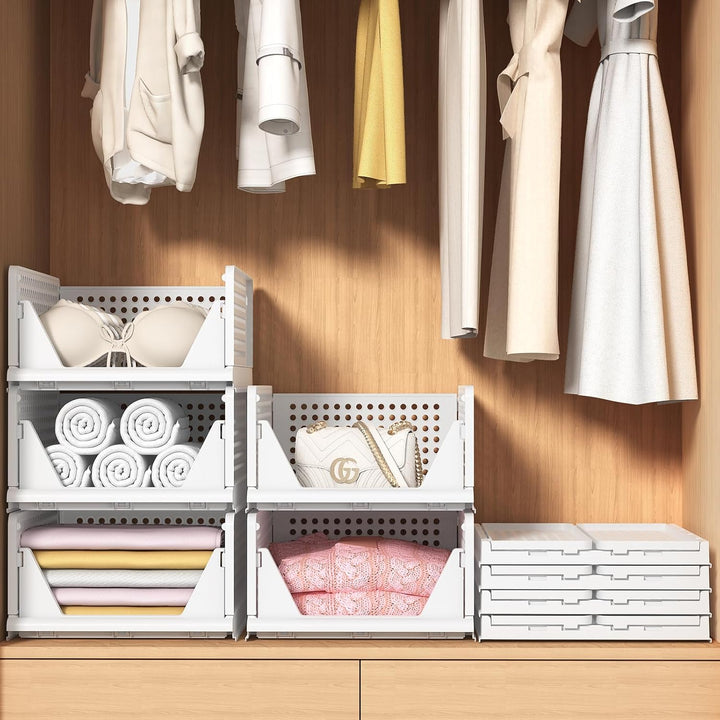 4 Set Faltbaren Kleiderschrank Organizer, Schubladenbox Stapelbaren Aufbewahrungsboxen Plastik Organ