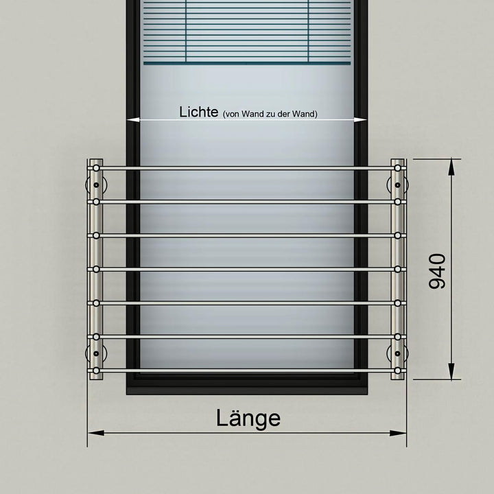 Edelstahl V2A Französischer Balkon, Querstabgeländer, Aussenbefestigung. Verschiedene Grössen: 100x9