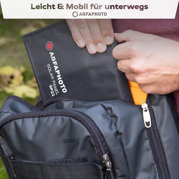 AGFAPHOTO Solarpanel SP21 | Outdoor Solarladegerät | Faltbar für Outdoor-Aktivitäten | Stromversorgu